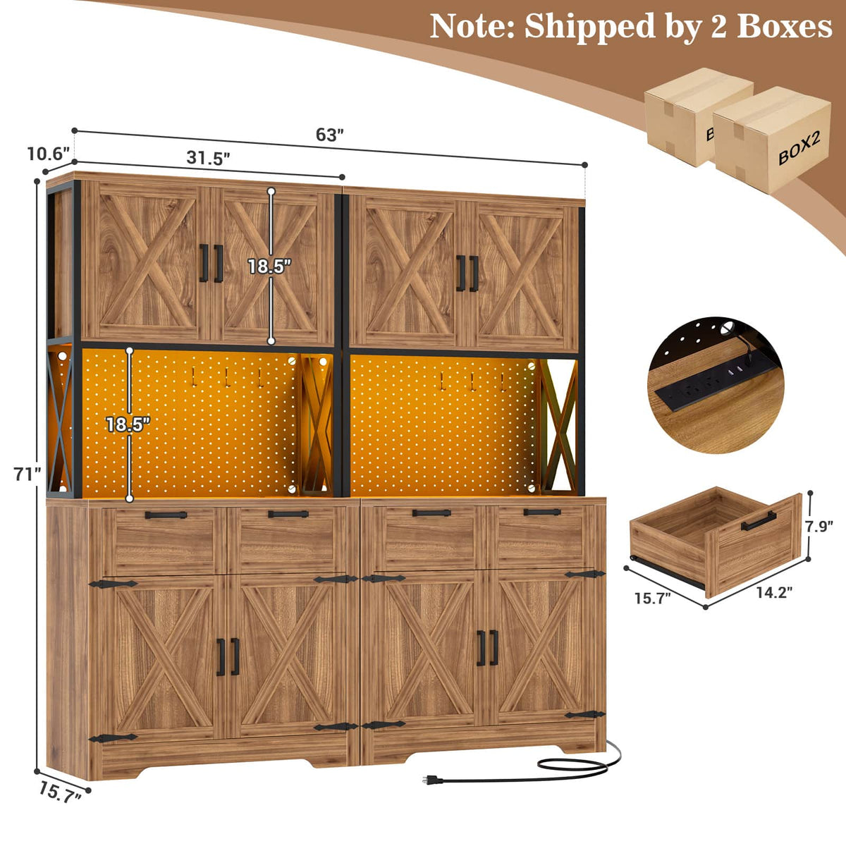 71" Tall Kitchen Pantry Cabinet with Microwave Countertop, 63" Wide