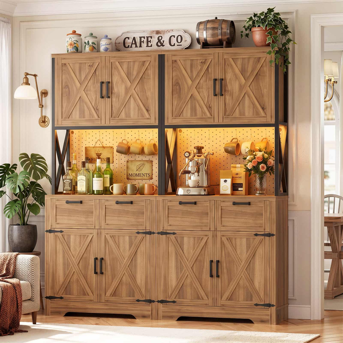 71" Tall Kitchen Pantry Storage Cabinet with Microwave Countertop