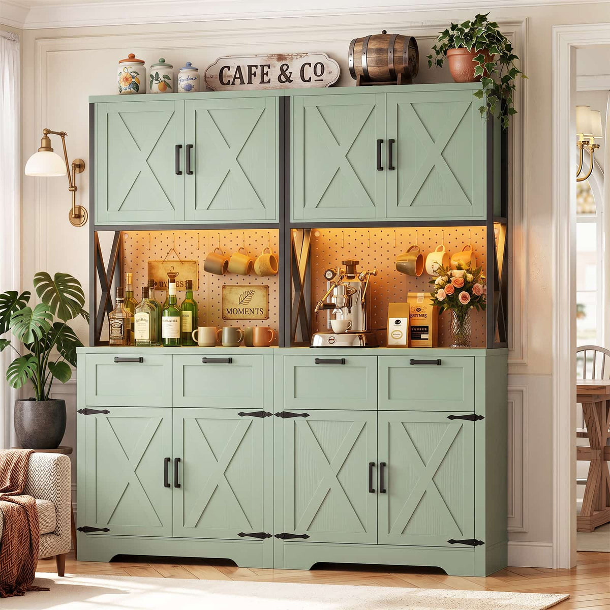 71" Tall Kitchen Pantry Storage Cabinet with Microwave Countertop