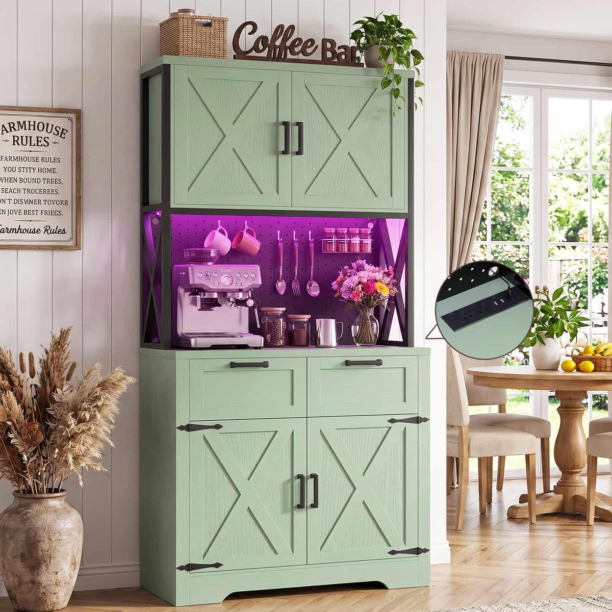 71" Tall Kitchen Pantry Storage Cabinet with Microwave Countertop