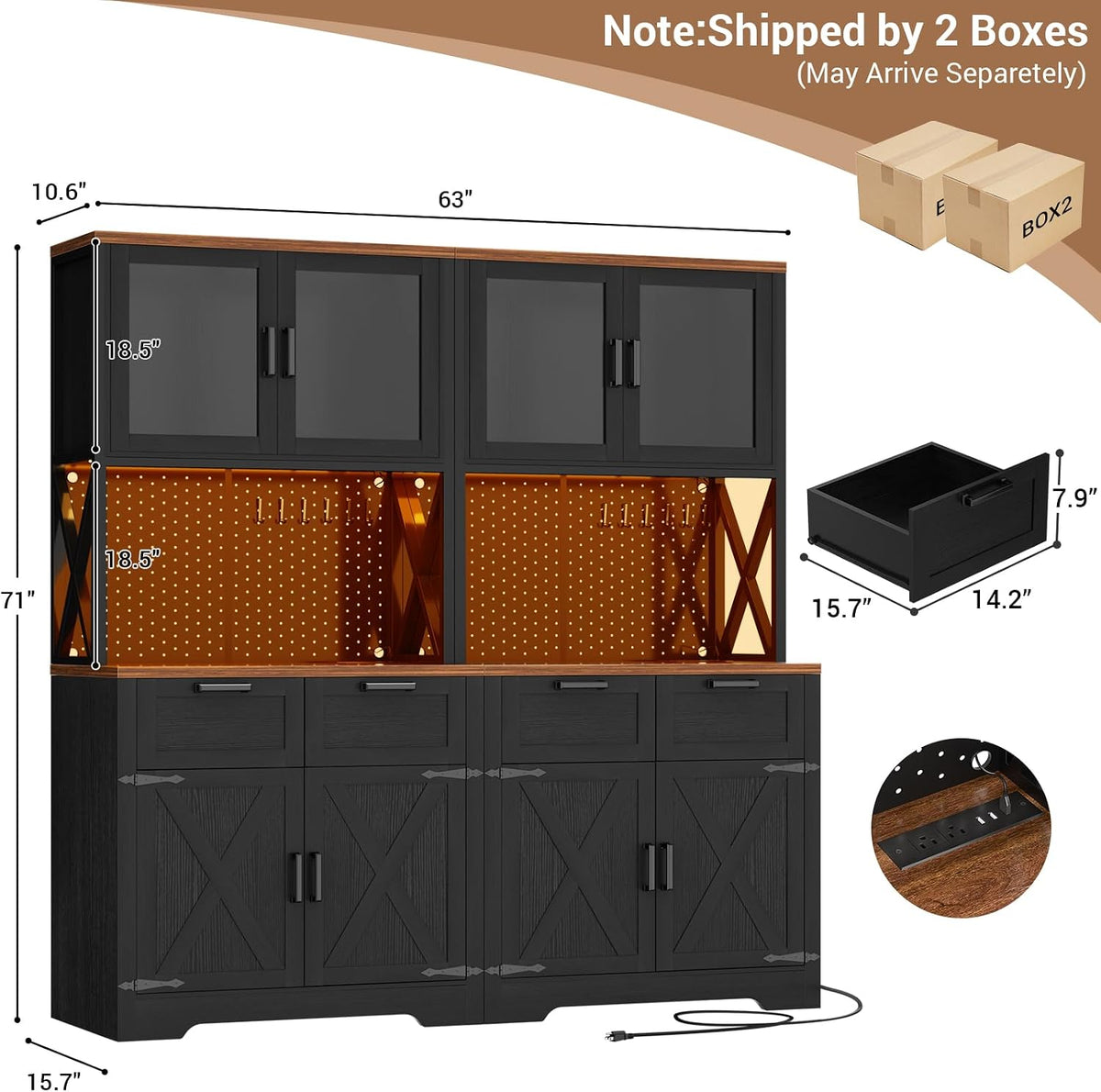 71" Kitchen Pantry Cabinet with Outlet, Microwave Stand, RGB Light