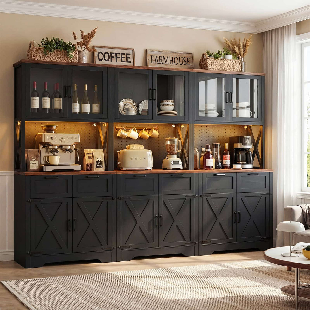 71'' Tall Farmhouse Pantry Cabinet with 6 Drawers and 12 Doors, 3 Packs