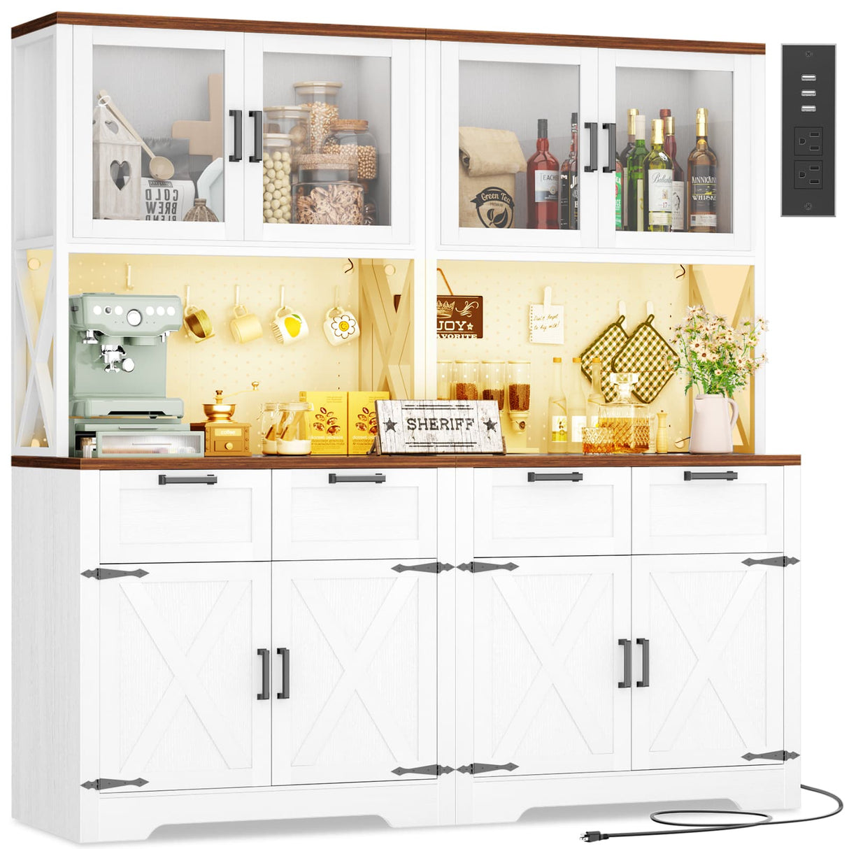63" Wide Panty Cabinet with LED Light & Outlet