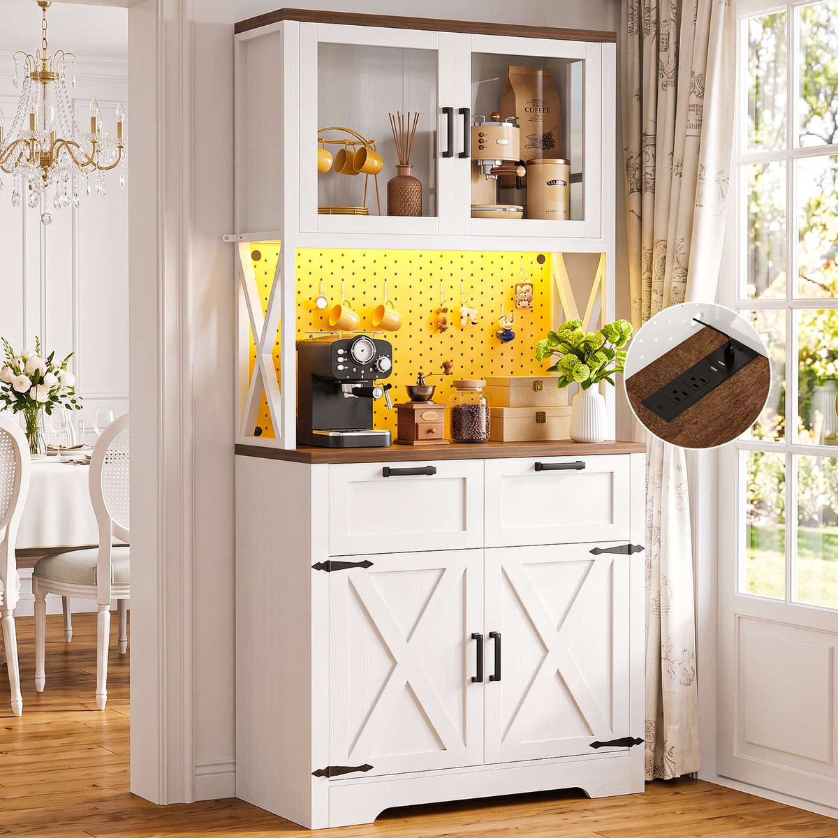 71" Kitchen Pantry Cabinet with Power Outlet & RGB LED Lights