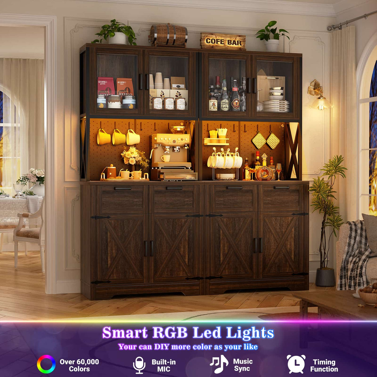 63" Wide Panty Cabinet with LED Light & Outlet