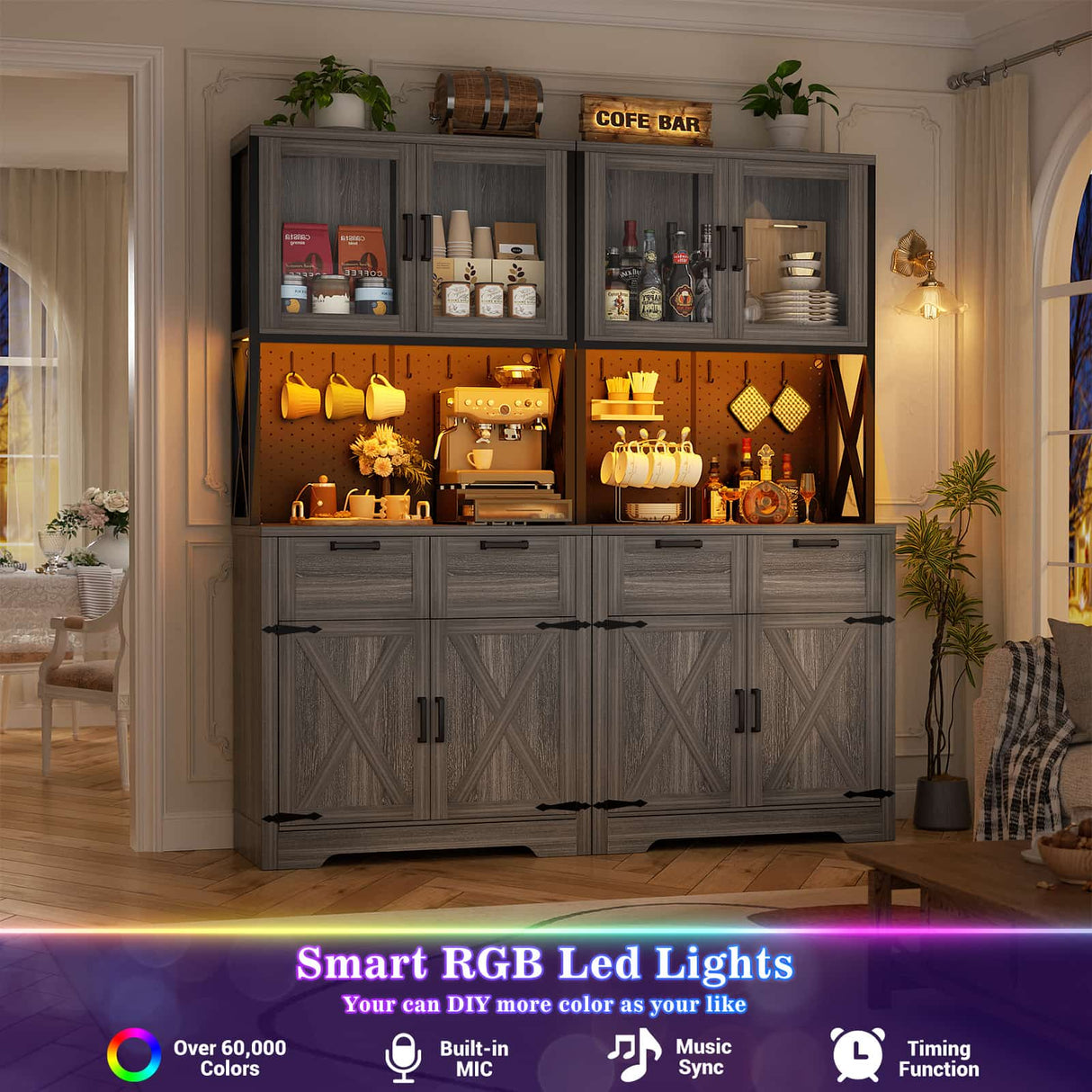 63" Wide Panty Cabinet with LED Light & Outlet