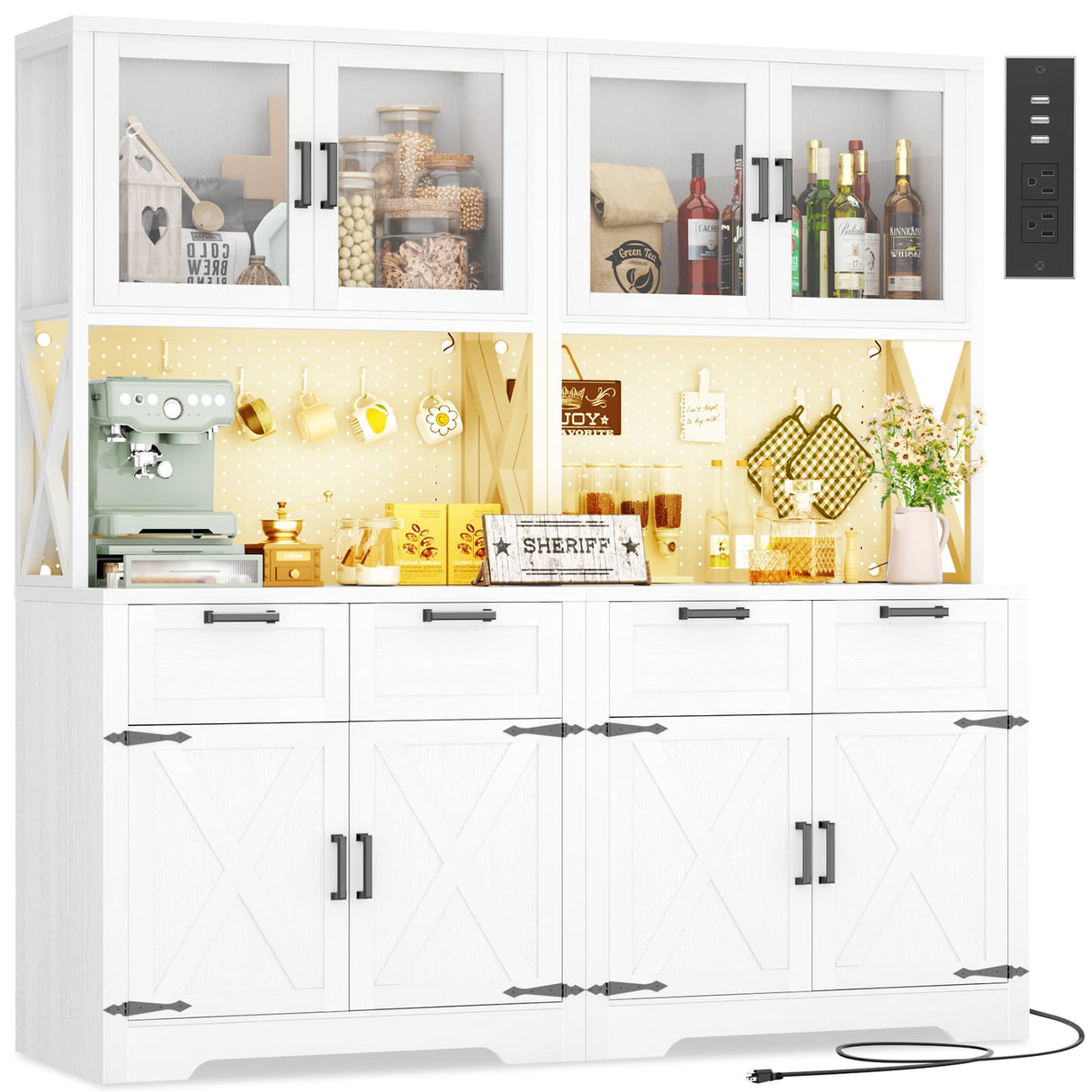 63" Wide Panty Cabinet with LED Light & Outlet