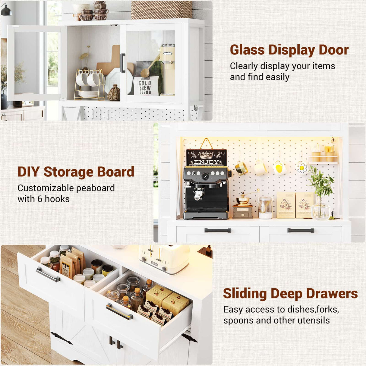 63" Wide Panty Cabinet with LED Light & Outlet