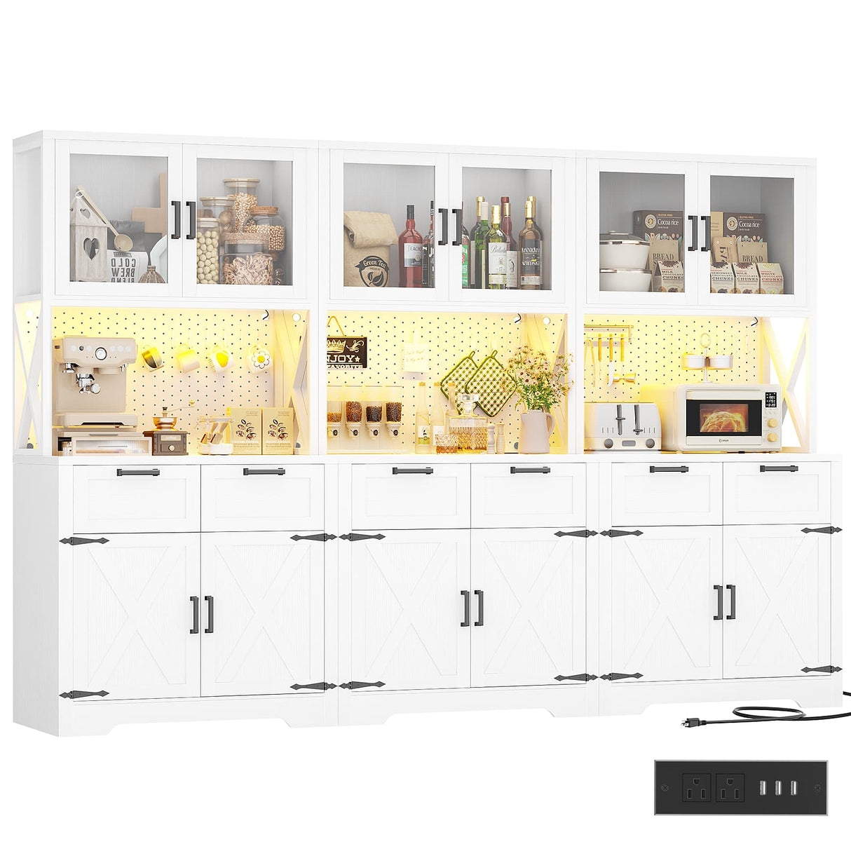 71'' Tall Farmhouse Pantry Cabinet with 6 Drawers and 12 Doors, 3 Packs