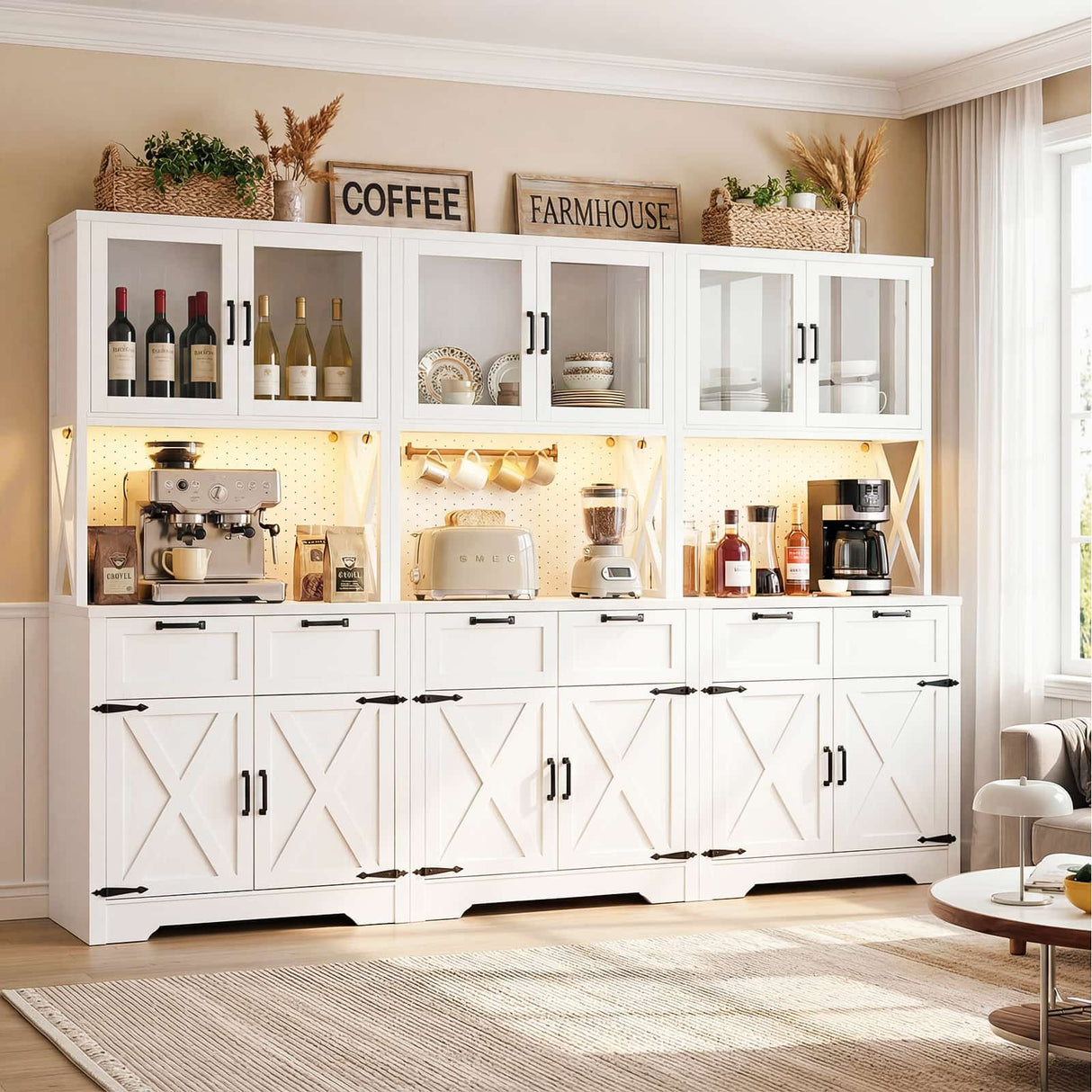 71'' Tall Farmhouse Pantry Cabinet with 6 Drawers and 12 Doors, 3 Packs