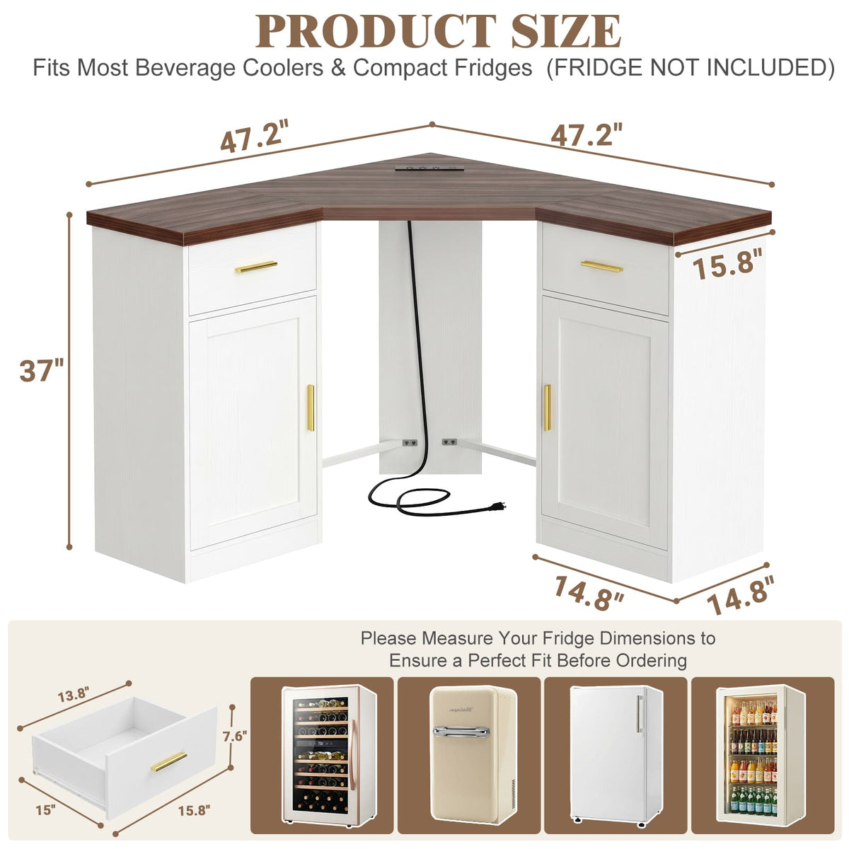 Corner Coffee Bar Cabinet with Mini Fridge Space,Black