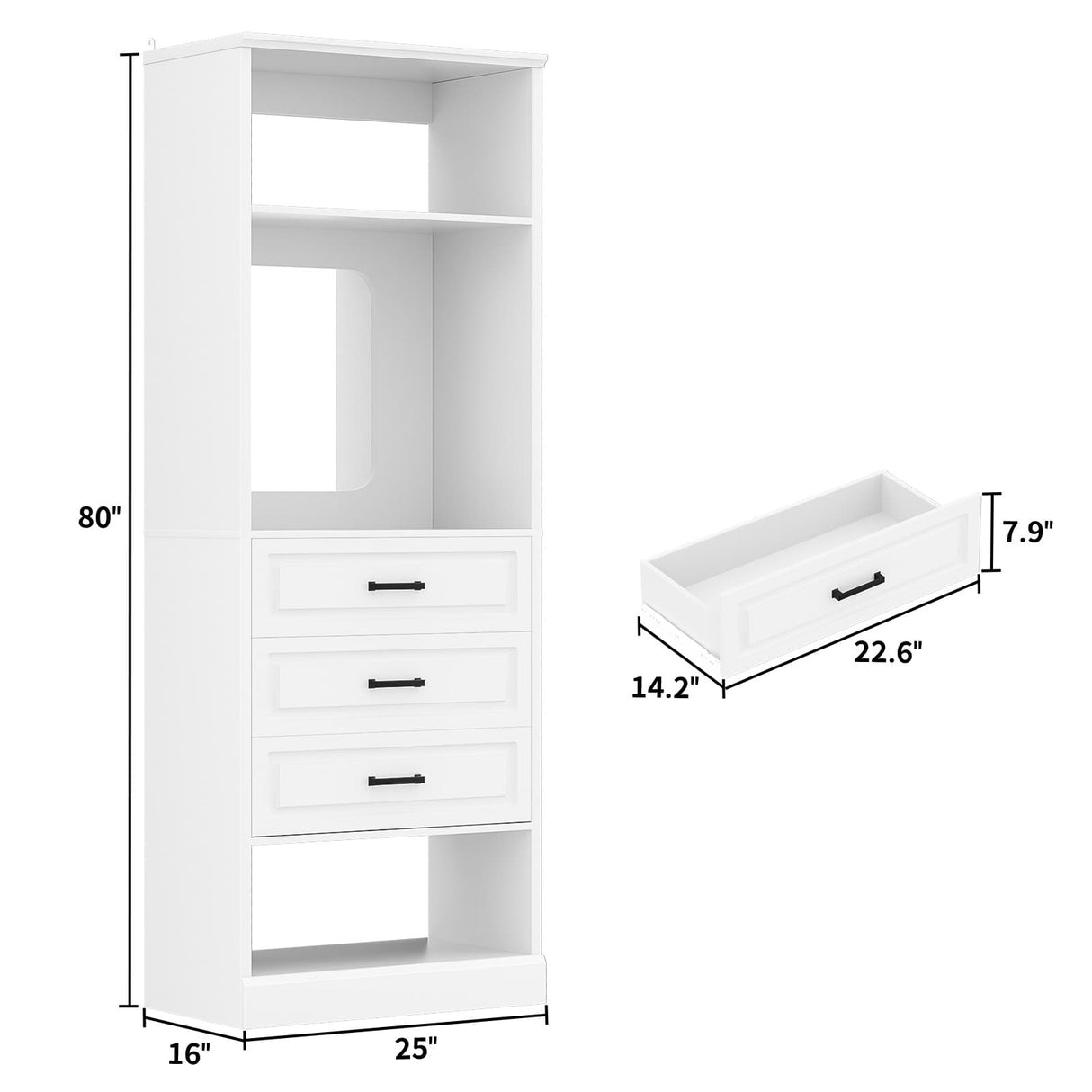 Closet System with Drawers & Mirror, Heavy Duty Wooden Closet Organizer, Modular Wardrobe Storage Tower for Bedroom & Walk-in Closet