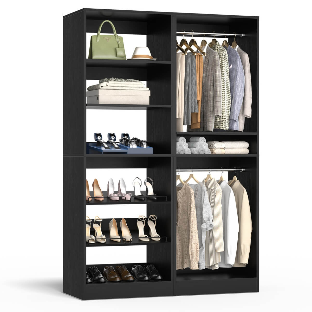 50'' Walk-in Closet System with 2 Sets, Closet Organizer with Hanging Rods & Shoe Racks
