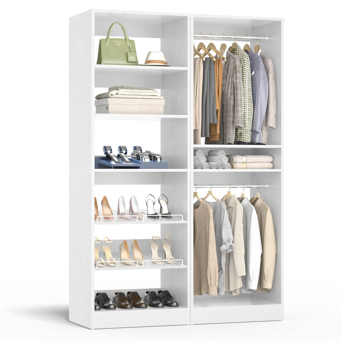 50'' Walk-in Closet System with 2 Sets, Closet Organizer with Hanging Rods & Shoe Racks