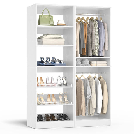 50'' Walk-in Closet System with 2 Sets, Closet Organizer with Hanging Rods & Shoe Racks