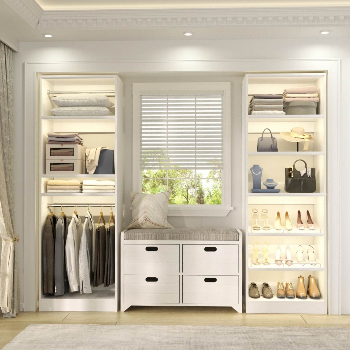 50'' Walk-in Closet System with 2 Sets, Closet Organizer with Hanging Rods & Shoe Racks