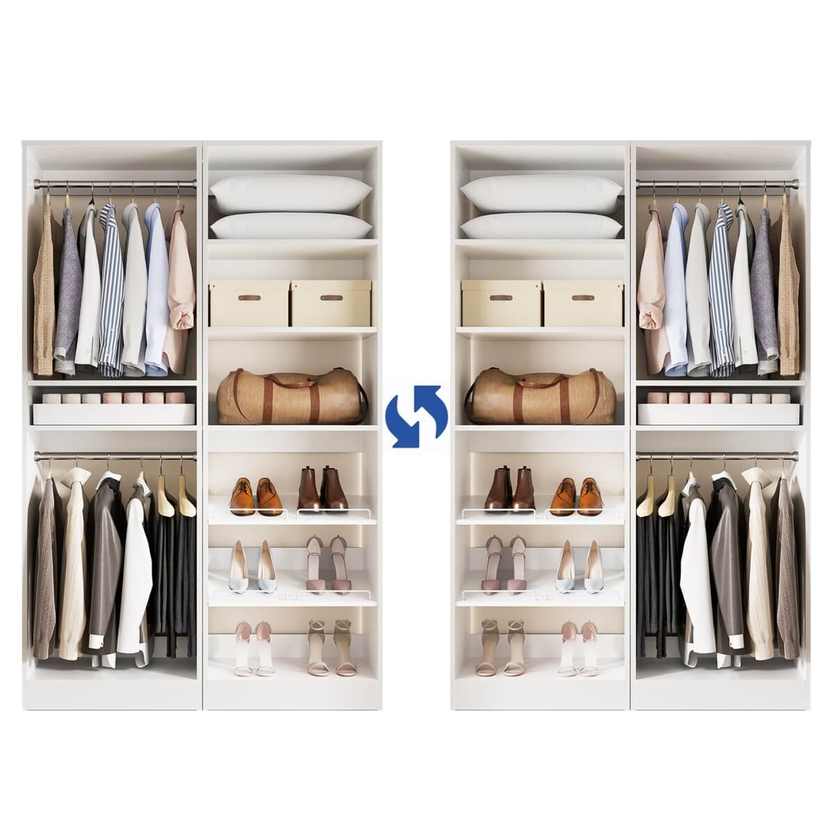 50'' Walk-in Closet System with 2 Sets, Closet Organizer with Hanging Rods & Shoe Racks