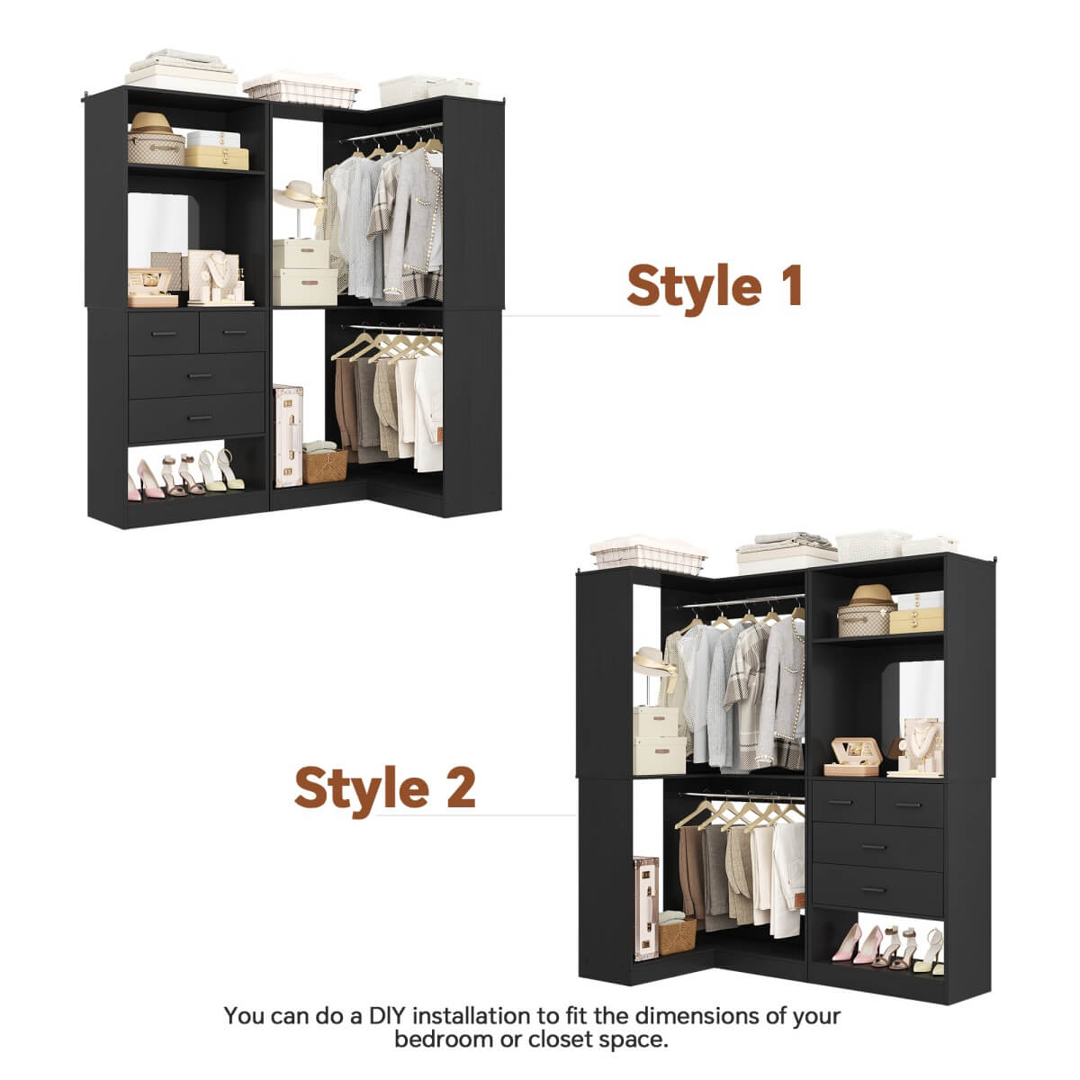 Heavy Duty Corner Closet System with 4 Drawers and Mirror