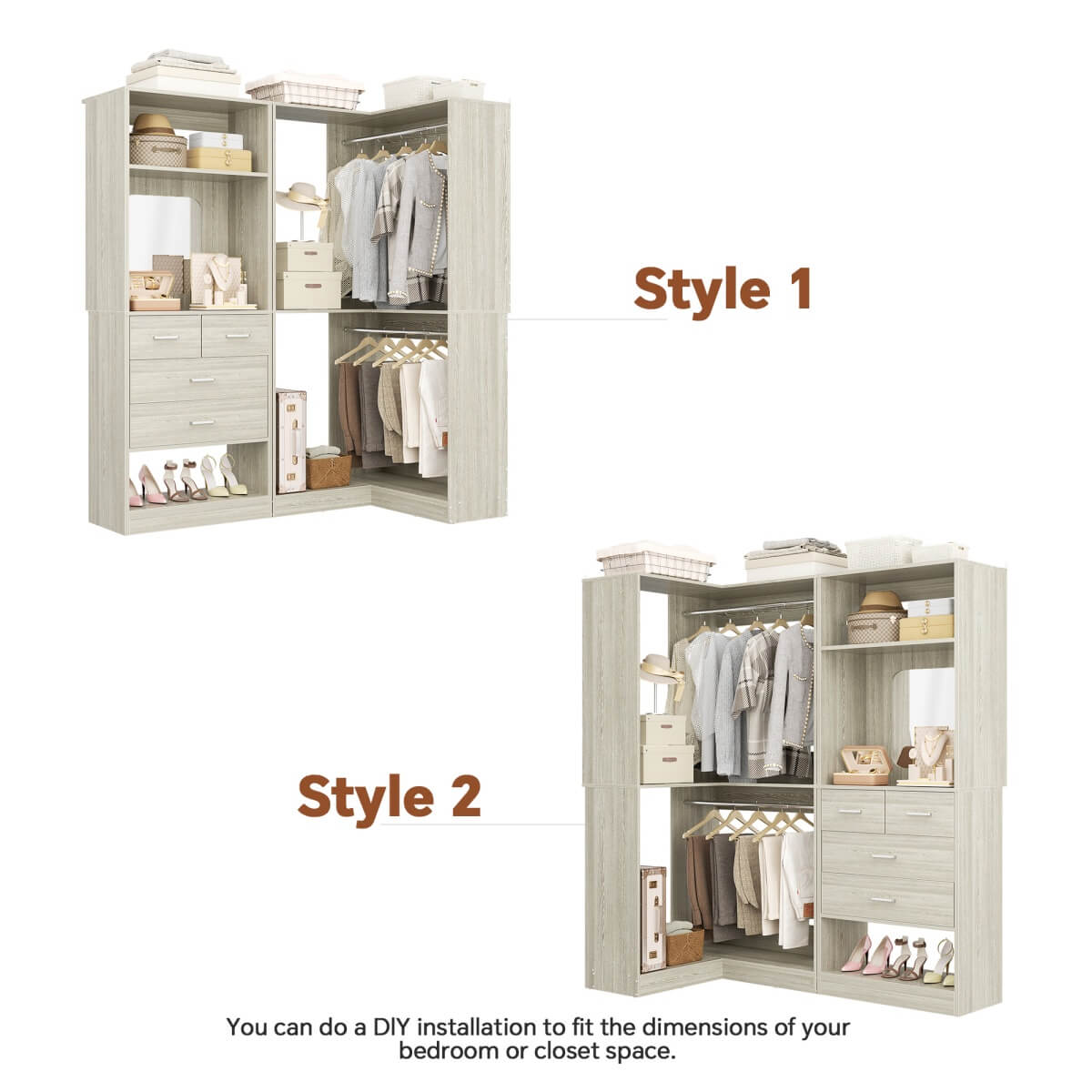 Heavy Duty Corner Closet System with 4 Drawers and Mirror