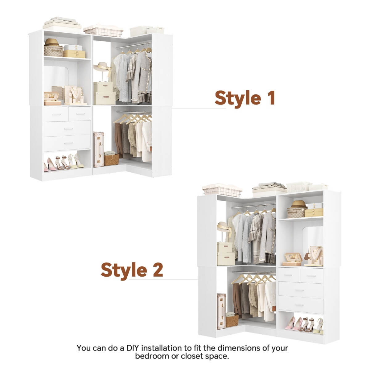 Heavy Duty Corner Closet System with 4 Drawers and Mirror