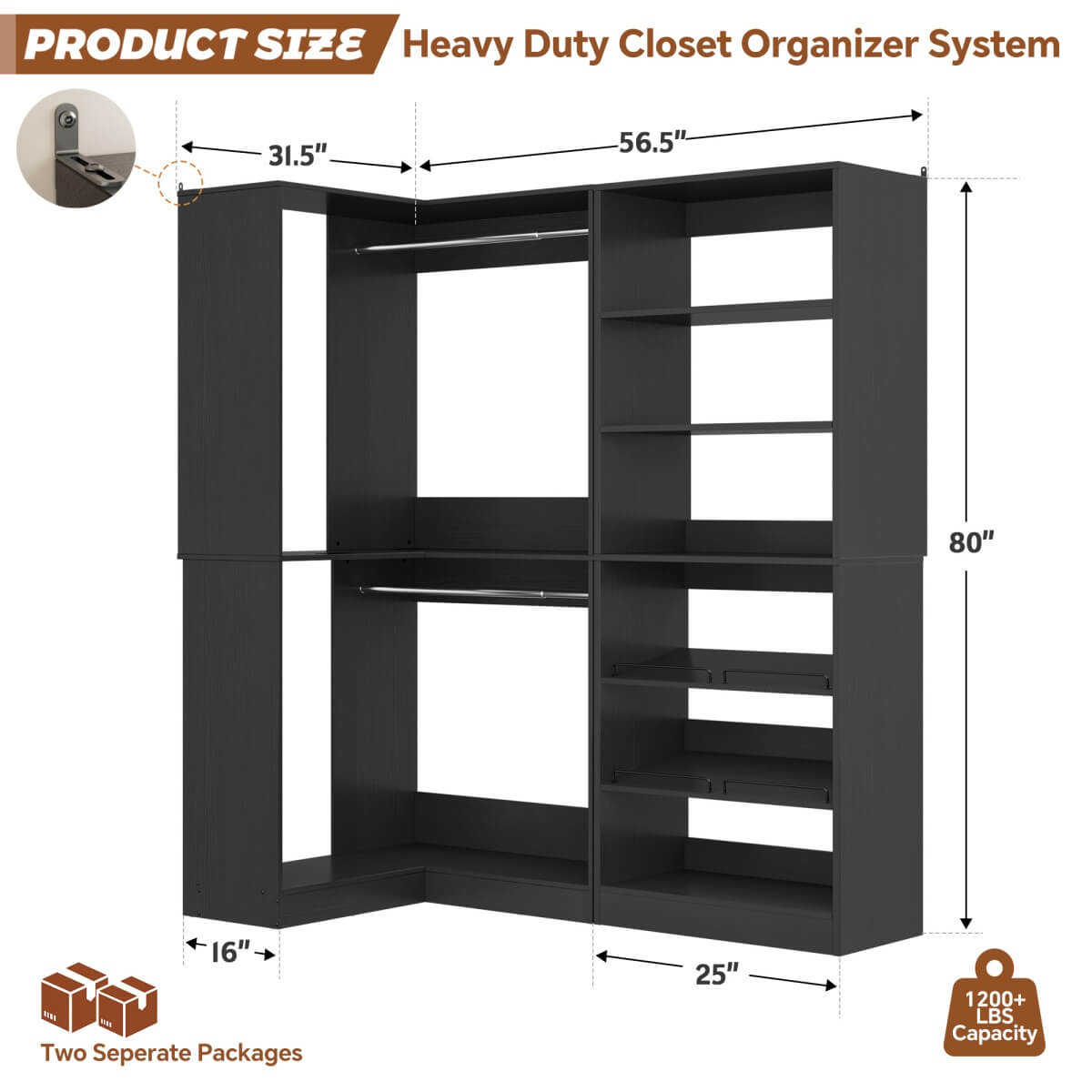 Walk-in Closet Organizer System with Shoe Rack Tower and Corner Closet