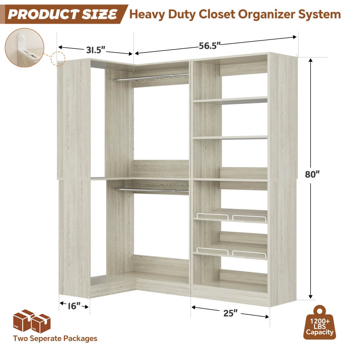 Walk-in Closet Organizer System with Shoe Rack Tower and Corner Closet
