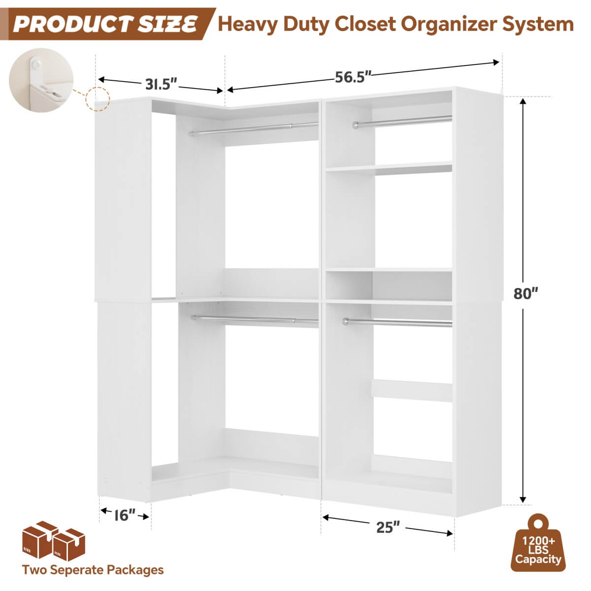 Freestanding Walk-in Closet Organizer System with Hanging Rods and Corner