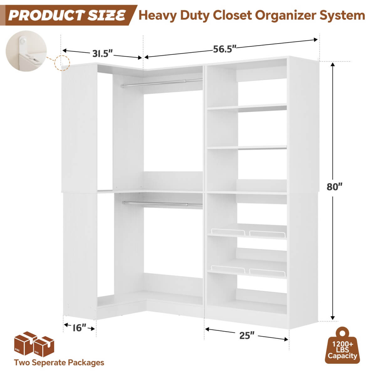 Walk-in Closet Organizer System with Shoe Rack Tower and Corner Closet