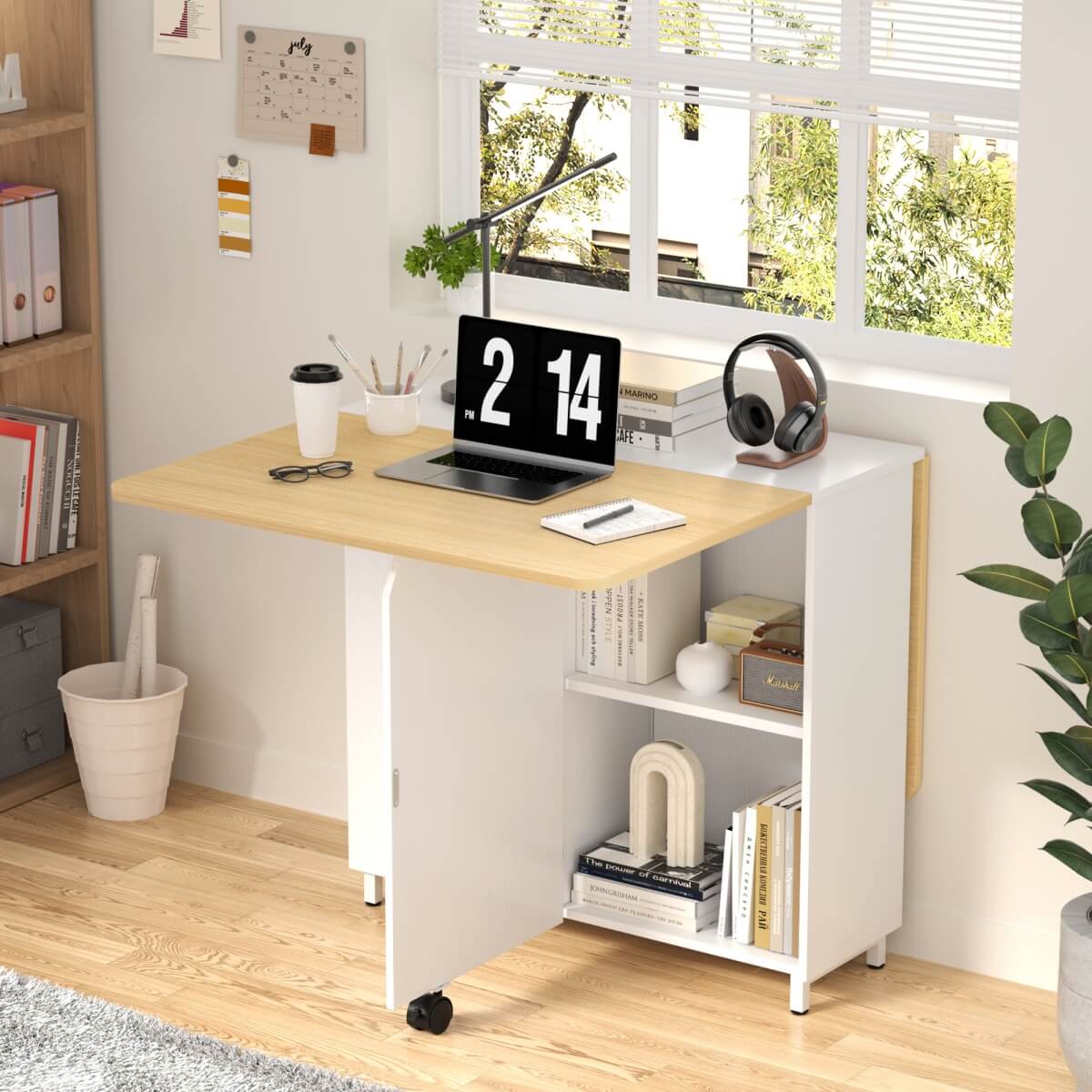 Folding Dining Table with Storage, 51.2'' Dining Table for 2-4 People