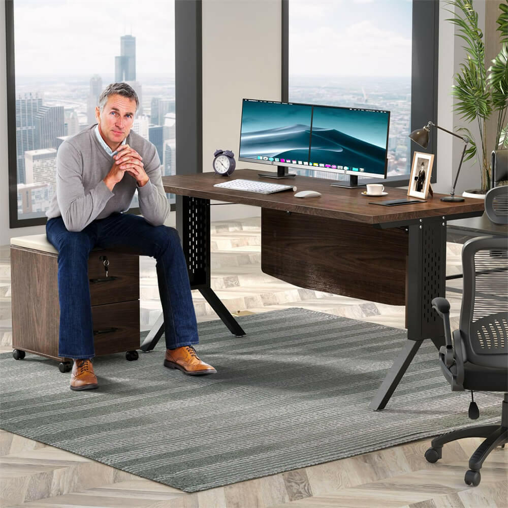 Unikito Rolling End Table, Sturdy Side Table with Cabinet and Cushion, File Cabinet End Side Table with Wheel for Home Office, Sofa Side