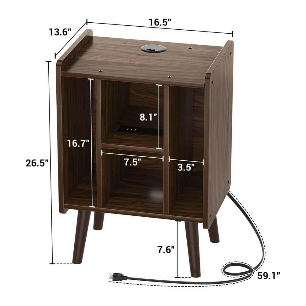 Unikito Record Player Stand, Vinyl Turntable Stand with Power Outlet and USB Charging Port, Record Display Table with Storage, Audio Rack, Turntable Nightstand for Bedroom, Living Room