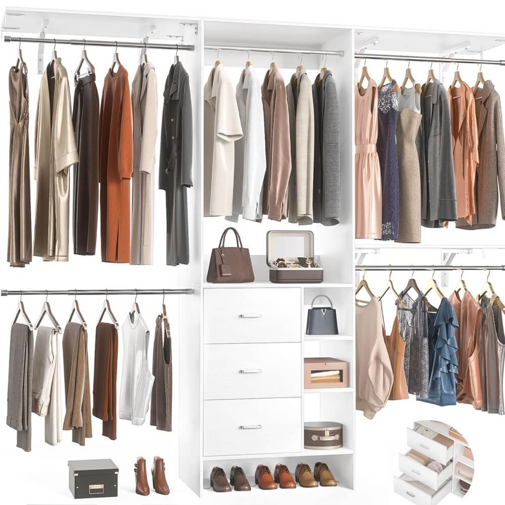 Unikito 96 Inch Heavy Duty Closet System with Wooden Drawers, Walk In ...