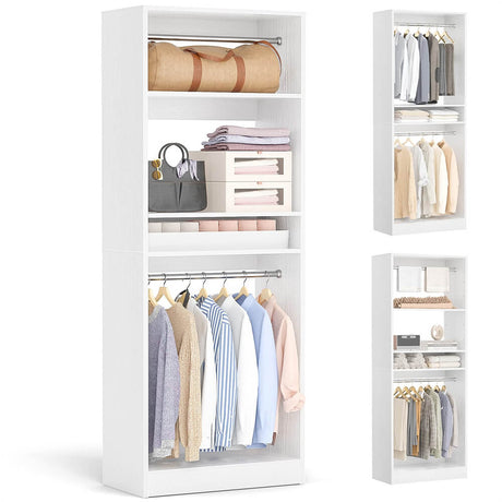 Unikito 25'' Closet System, Freestanding Closet Organizer Wardrobe with Hanging Rods and Shelves, Adjustable Clothes Garment Rack, Sturdy Walk in Closet Tower, 25" W x 15.7" D x 80" H