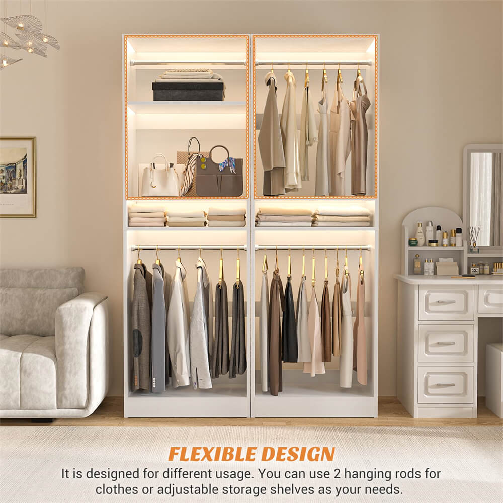 Unikito 25'' Closet System, Freestanding Closet Organizer Wardrobe with Hanging Rods and Shelves, Adjustable Clothes Garment Rack, Sturdy Walk in Closet Tower, 25" W x 15.7" D x 80" H