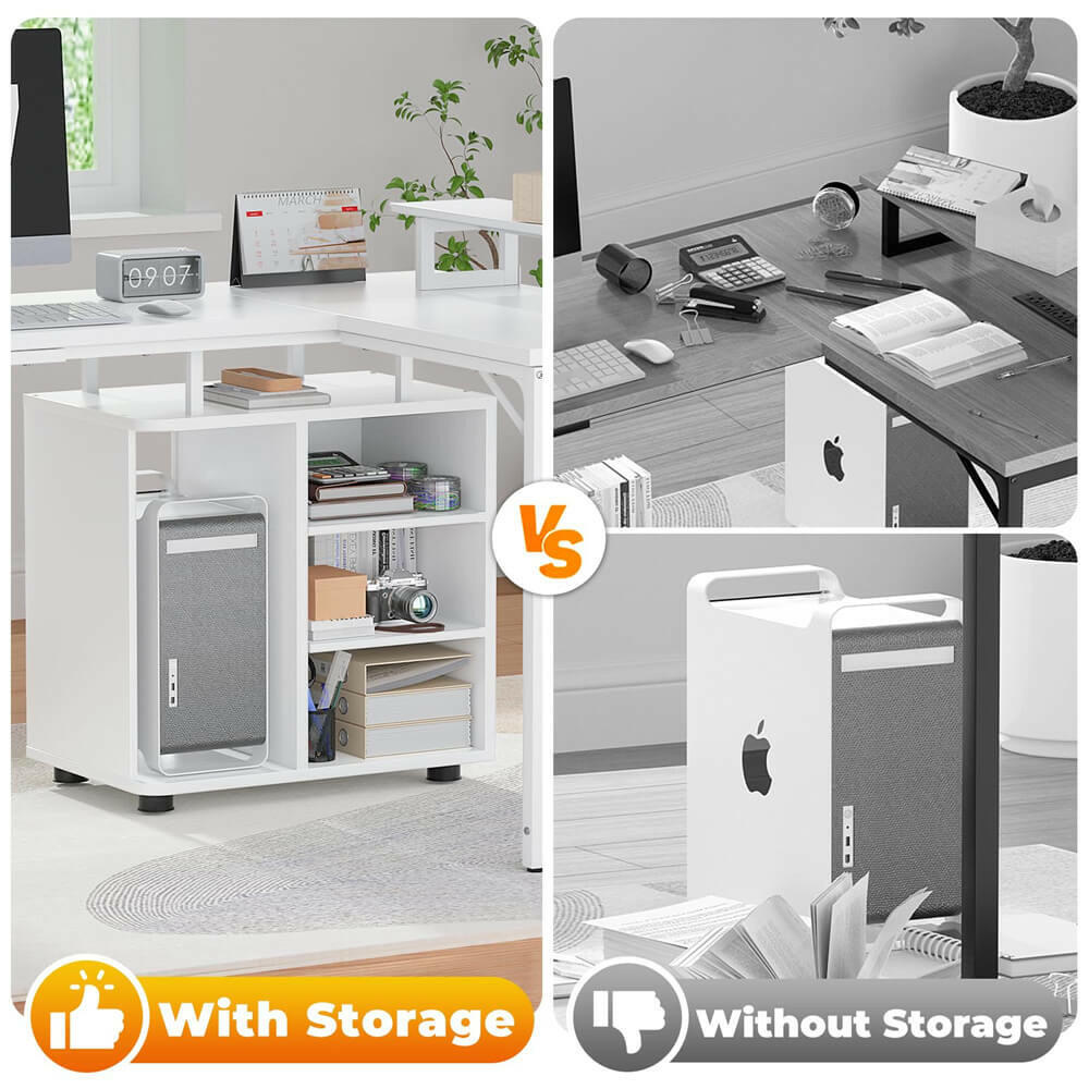 Unikito L Shaped Computer Desk, 58'' Reversible Gaming Desk with LED Strip & Adjustable Monitor Stand, Office Desk with Cabinet & Power Outlets, Corner Desk 2 Person Long Writing Study Table