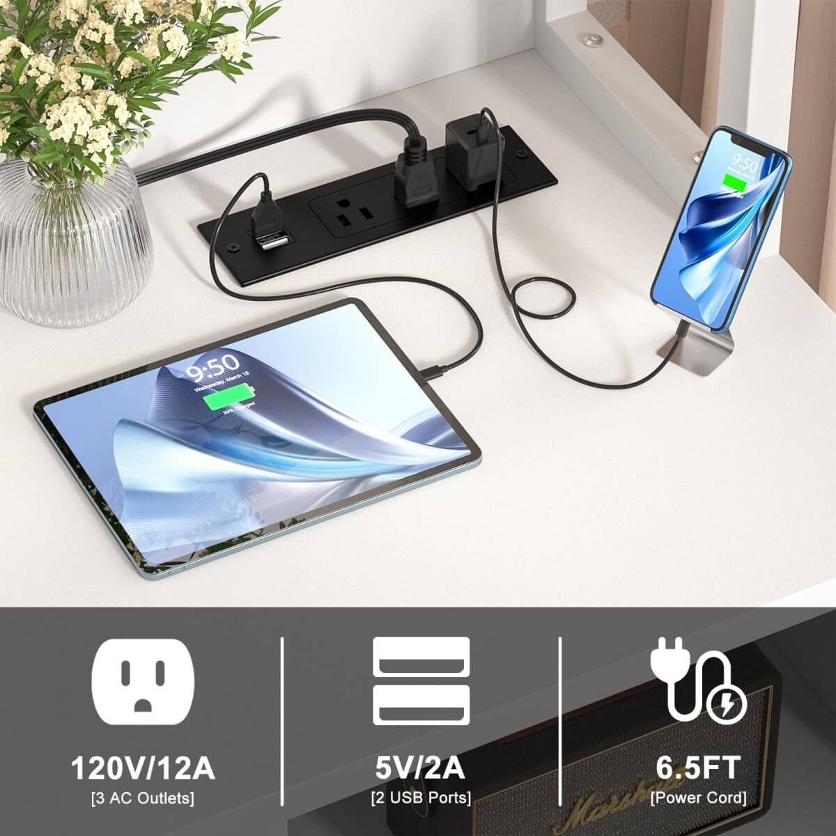 Unikito File Cabinet with Charging Station, Vertical Filing Cabinet with Lock & Large Drawer, Printer Stand with Storage Shelves, Office Storage Cabinet fits Letter/A4/Legal Size