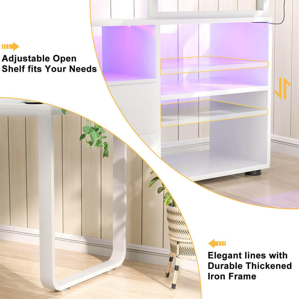 Unikito L Shaped Desk with File Cabinet & Power Outlet, Reversible 55 Inch Large Corner Computer Desks with LED Strip, L-Shaped Computer Desk with Drawers and Storage Shelves