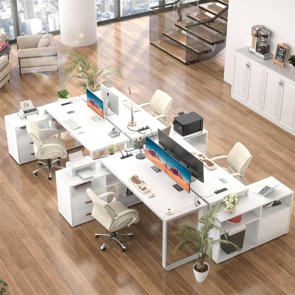 Unikito L Shaped Desk with File Cabinet & Power Outlet, Reversible 55 Inch Large Corner Computer Desks with LED Strip, L-Shaped Computer Desk with Drawers and Storage Shelves