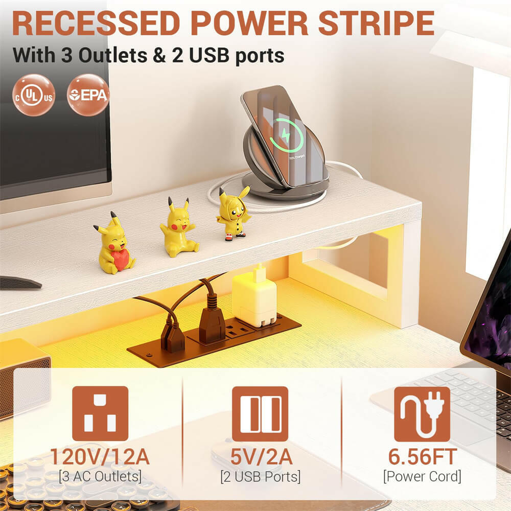 Unikito L Shaped Desk with File Drawer, 72.8" Reversible L Shaped Computer Desk with Power Outlet & LED Strip, Gaming Desk with Monitor Stand, Office Desk Corner Desk with Storage Shelf