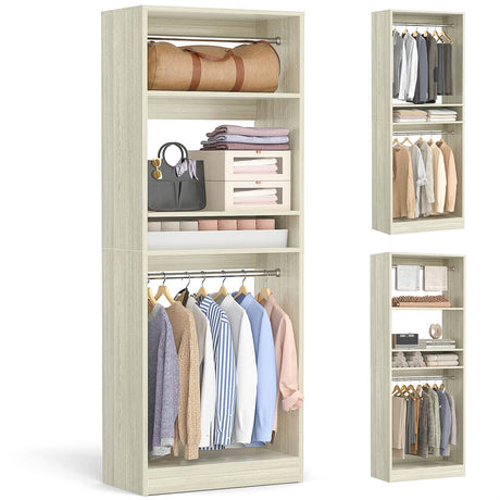 Unikito 25'' Closet System, Freestanding Closet Organizer Wardrobe with Hanging Rods and Shelves, Adjustable Clothes Garment Rack, Sturdy Walk in Closet Tower, 25" W x 15.7" D x 80" H