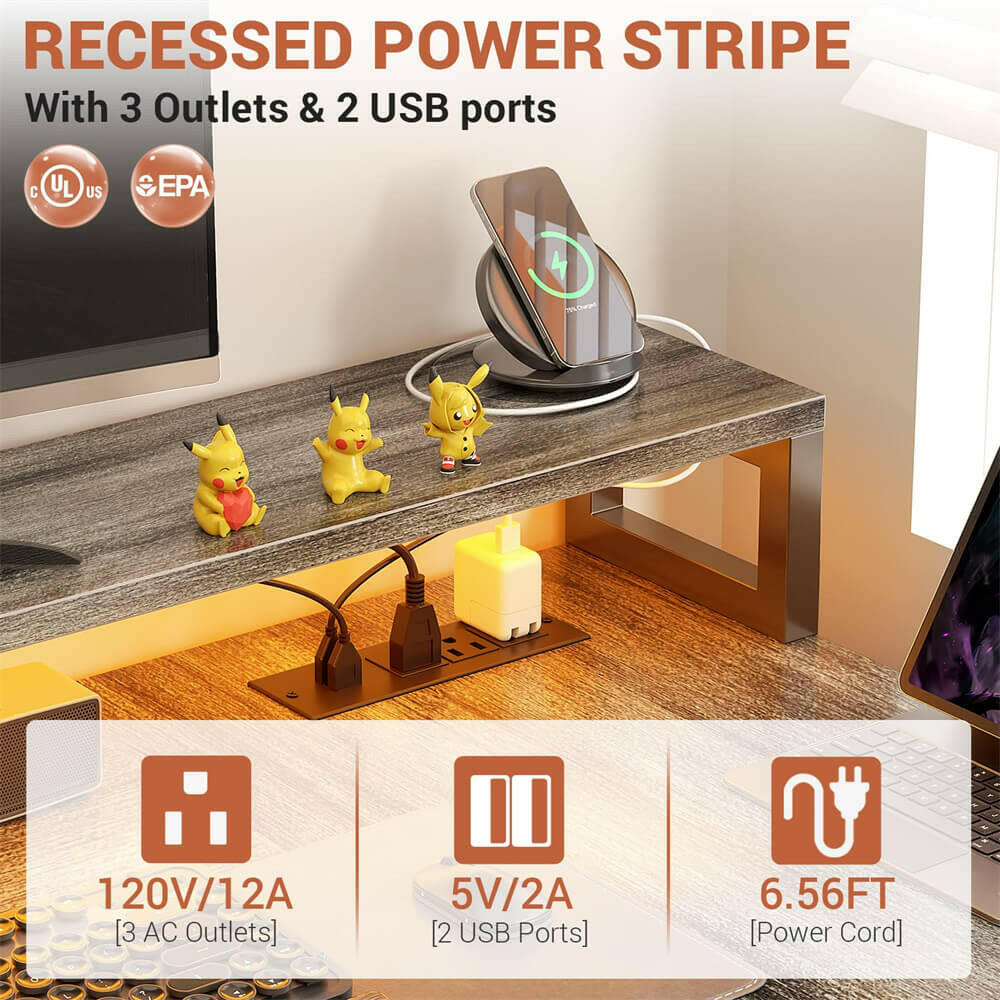 Unikito L Shaped Desk with File Drawer, 72.8" Reversible L Shaped Computer Desk with Power Outlet & LED Strip, Gaming Desk with Monitor Stand, Office Desk Corner Desk with Storage Shelf