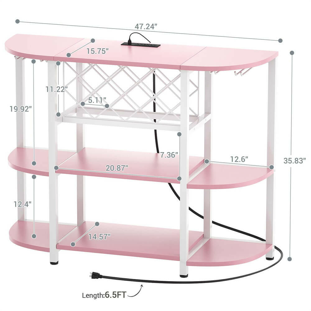 Unikito 4-Tier Metal Coffee Bar Cabinet with Outlet and LED Light, Freestanding Floor Table for Liquor Glass Holder Wine Rack Storage, Bakers Kitchen Dining Room