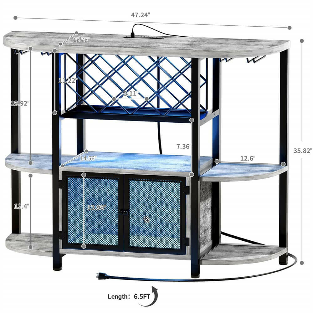 Unikito Gold Liquor Bar with LED Light, Wine Cabinet with Outlet, Freestanding Wine Rack Table with Door, Coffee Bar Cabinet for Liquor and Glass, Floor Bar Table Stand with Wine Storage Rack
