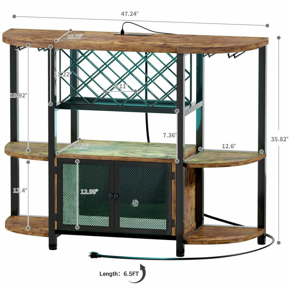 Unikito Gold Liquor Bar with LED Light, Wine Cabinet with Outlet, Freestanding Wine Rack Table with Door, Coffee Bar Cabinet for Liquor and Glass, Floor Bar Table Stand with Wine Storage Rack