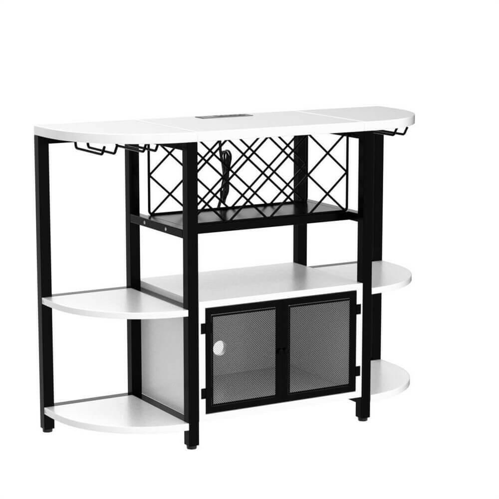 Unikito Gold Liquor Bar with LED Light, Wine Cabinet with Outlet, Freestanding Wine Rack Table with Door, Coffee Bar Cabinet for Liquor and Glass, Floor Bar Table Stand with Wine Storage Rack