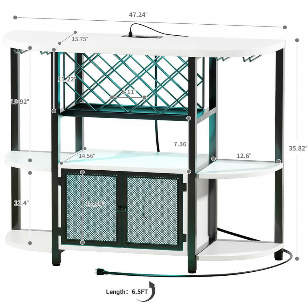 Unikito Gold Liquor Bar with LED Light, Wine Cabinet with Outlet, Freestanding Wine Rack Table with Door, Coffee Bar Cabinet for Liquor and Glass, Floor Bar Table Stand with Wine Storage Rack