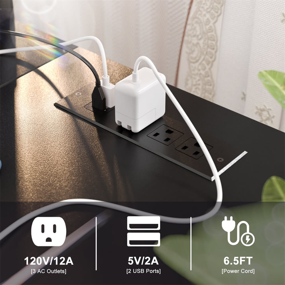 Unikito L Shaped Desk with Power Outlet & USB Port, 47 Inch Reversible Small Desk with LED Strip & Monitor Stand, Corner Computer Desk Writing Desk with Storage Shelves