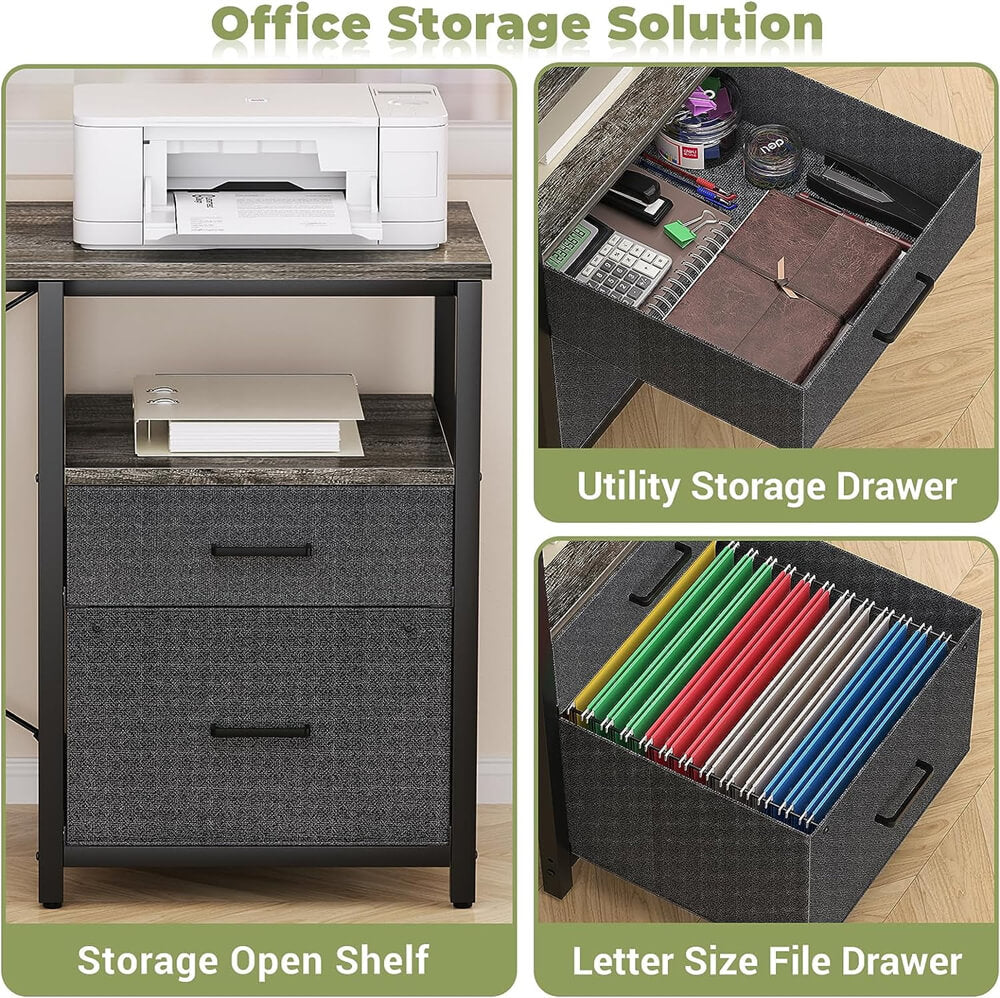 Unikito L Shaped Desk with Power Outlet and LED Lights, Reversible Corner Computer Desk with Drawers and Storage Shelf, Ergonomic L-Shaped Gaming Desk with Monitor Stand for Home Office