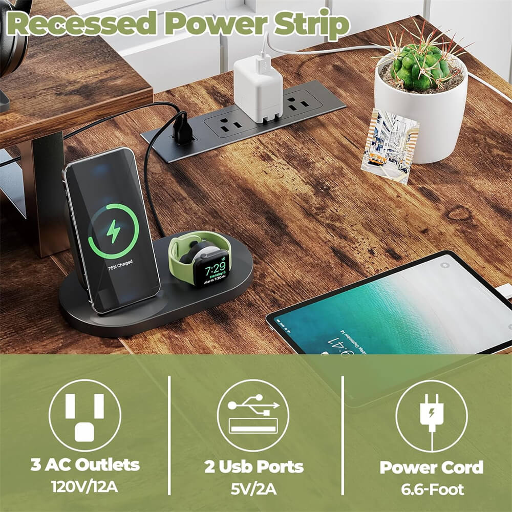 Unikito L Shaped Desk with Power Outlet and LED Lights, Reversible Corner Computer Desk with Drawers and Storage Shelf, Ergonomic L-Shaped Gaming Desk with Monitor Stand for Home Office