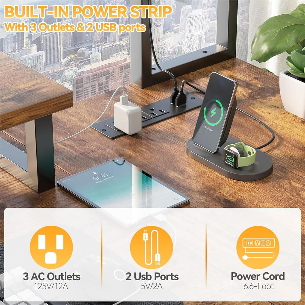 Unikito L Shaped Computer Desk with Hutch, Reversible Gaming Desk with Monitor Stand & Storage Shelf, Corner Desks Home Office Desk with Power Outlets & LED Lights